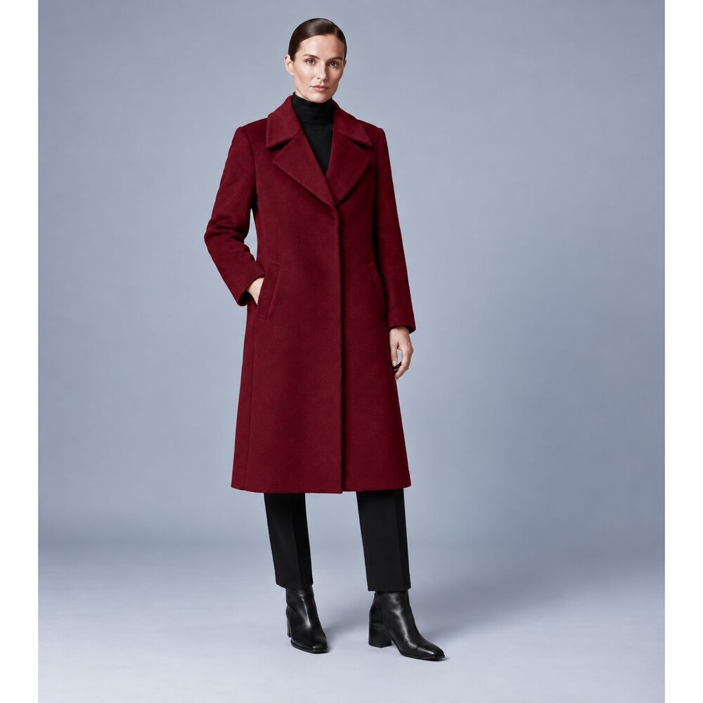 Jaeger Womens Wool Blend Long Coat US 12 UK 14 Red Midi Heavyweight Overcoat